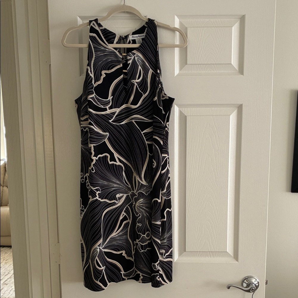 Tommy Bahama Black and White Leaf Print Mini Dress